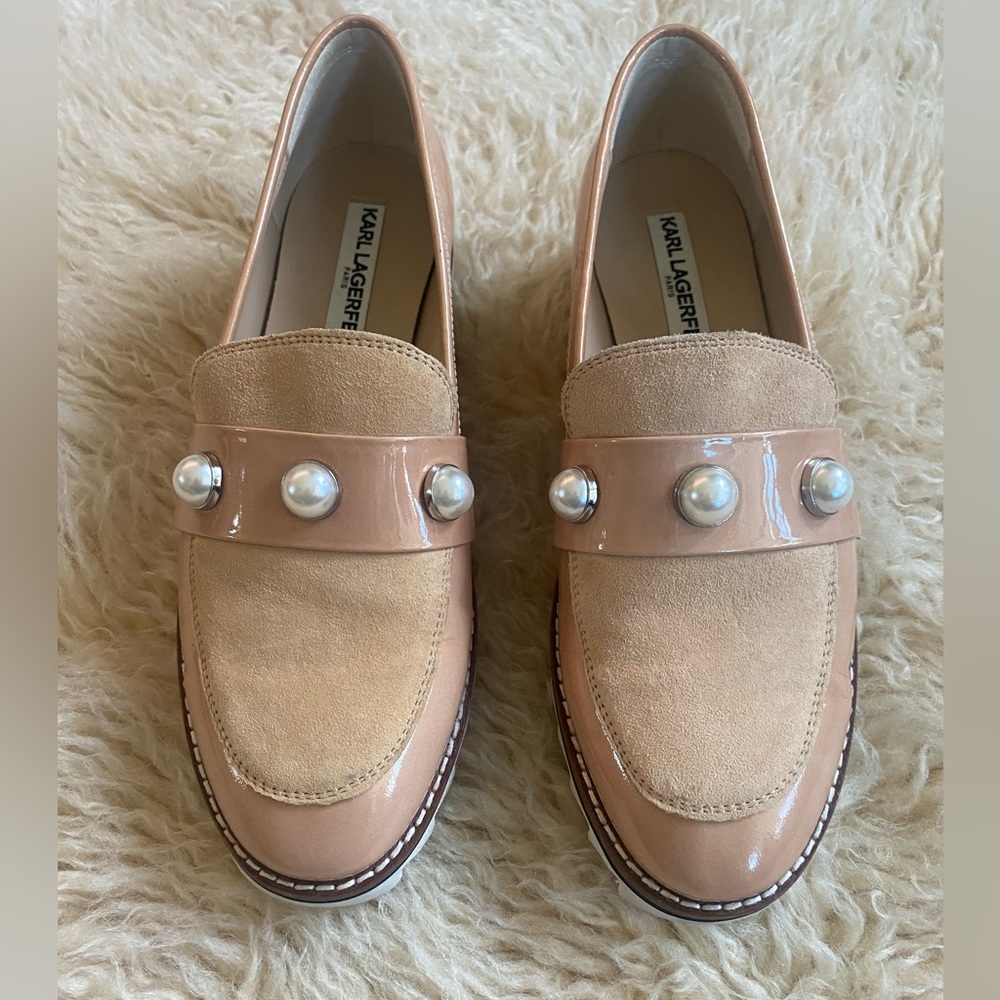 Karl Lagerfeld Loafers with Faux Pearls, Size 6.5